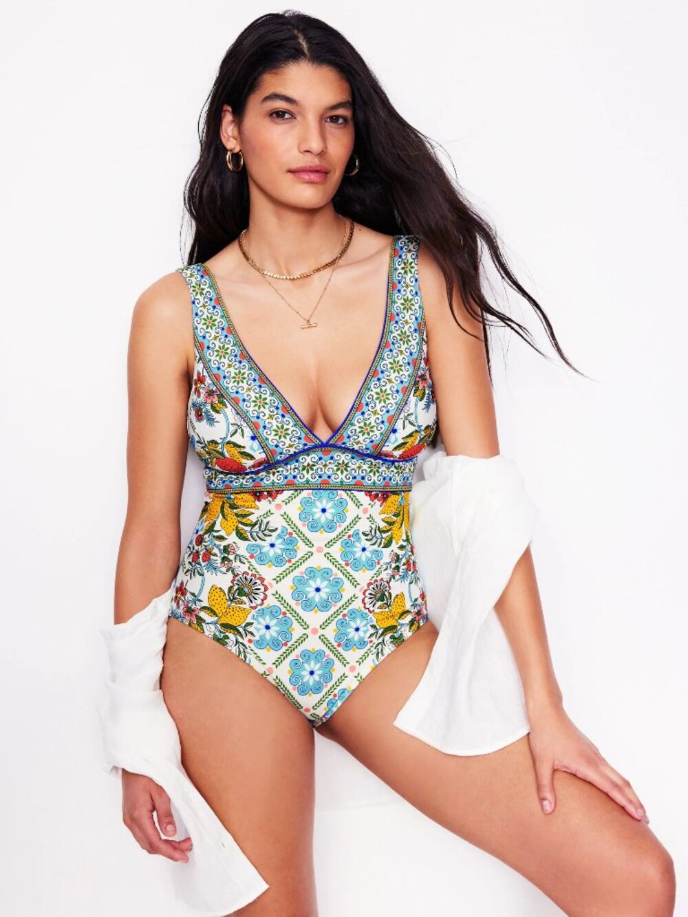 Boden Porto V-Neck Swimsuit-Multi, Citrus Vine Tile • Size 10 - Picture 6 of 9